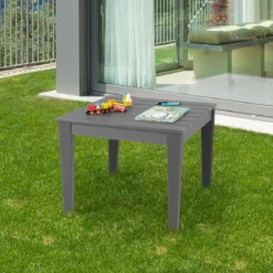 quadratischer Kindertisch wetterfester strapazierfähiger Spieltisch Grau 64,5 cm x 64,5 cm