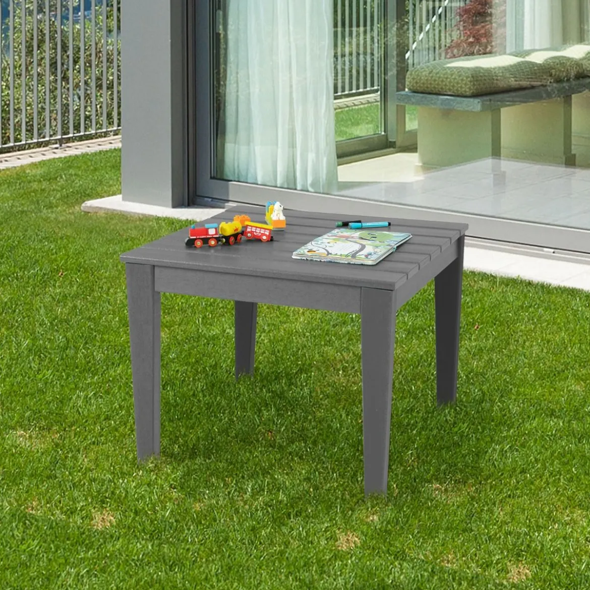 quadratischer Kindertisch wetterfester strapazierfähiger Spieltisch Grau 64,5 cm x 64,5 cm