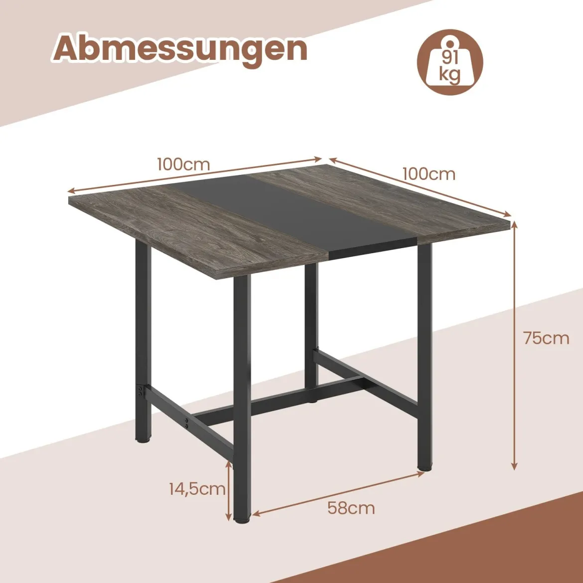Quadratischer Konferenztisch mit Metallrahmen Besprechungstisch Seminartisch Grau