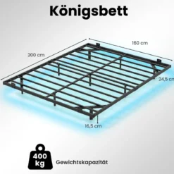 Queen Size Schwebebettgestell mit LED-Leuchten modernes Bettgestell aus Metall 160 x 200 cm