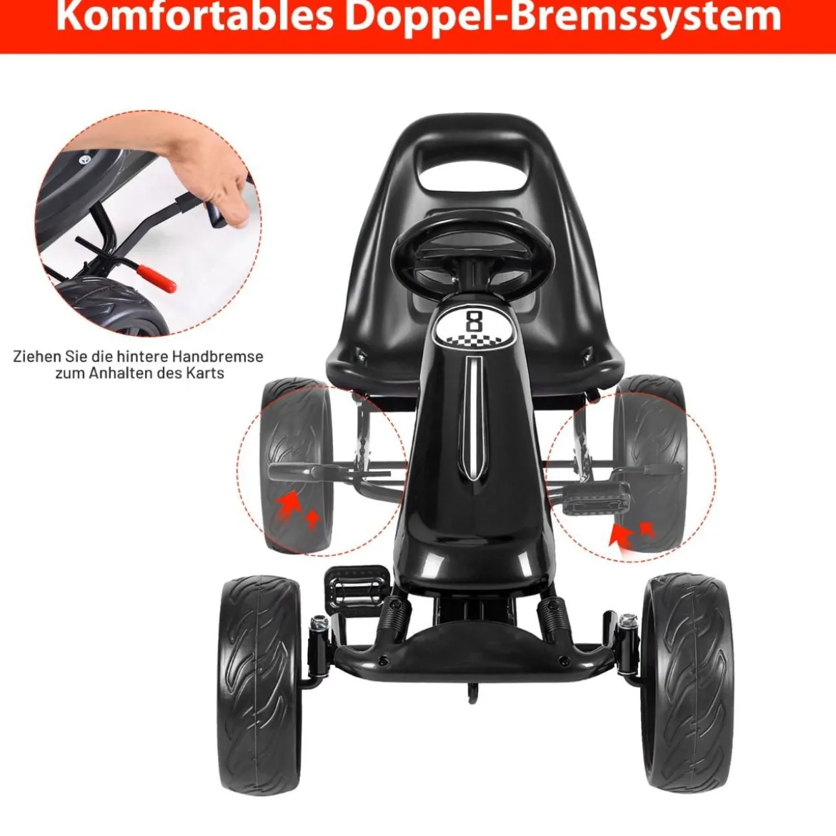 Racing Gokart Racing Pedal Gokart Go Cart Kinderfahrzeug für Kinder 100 x 58,5 x 62 cm Schwarz