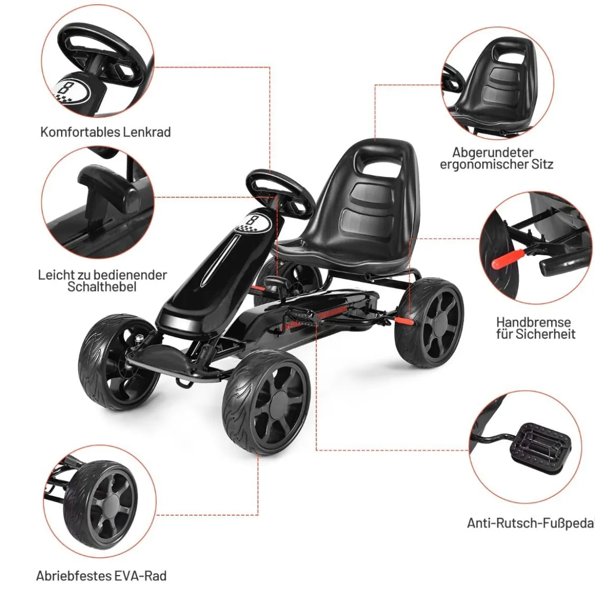 Racing Gokart Racing Pedal Gokart Go Cart Kinderfahrzeug für Kinder 100 x 58,5 x 62 cm Schwarz