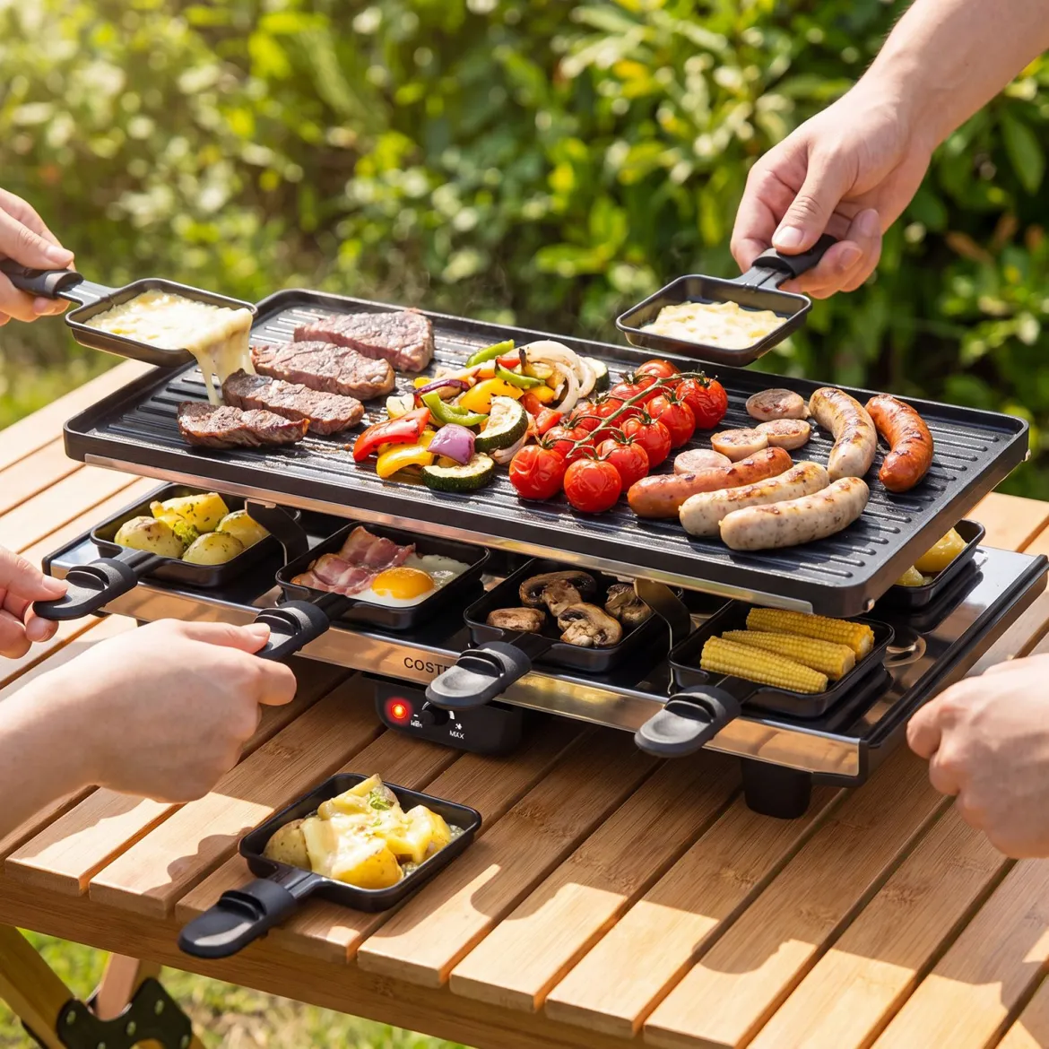 Raclette für 8 Personen Elektrischer Grill mit 2-in-1 Wendbarer Antihaft-Grillplatte 1400W