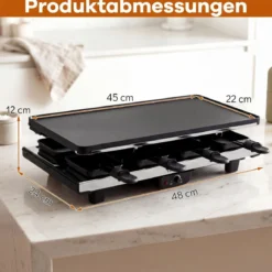 Raclette für 8 Personen Elektrischer Grill mit 2-in-1 Wendbarer Antihaft-Grillplatte 1400W