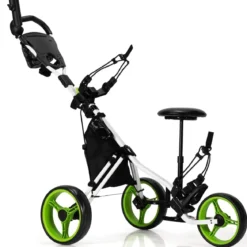 3 Rad Golf Trolley aus Aluminum mit Schirmhalter & Sitz Klappbare Golfwagen Golfcaddy Grün
