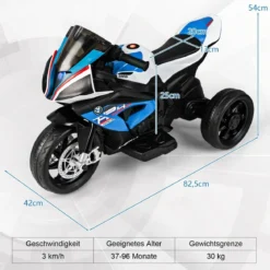3-Rad-Motorrad Aufladbares Kinderfahrzeu Elektro Motorrad mit Musik 82,5 x 42 x 54 cm Blau