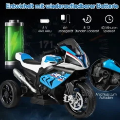 3-Rad-Motorrad Aufladbares Kinderfahrzeu Elektro Motorrad mit Musik 82,5 x 42 x 54 cm Blau