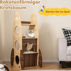 Raketenform Kratzbaum mit 2-stöckigem Katzenhaus & Plattformen & Sisal-Kratzmatte Kletterbaum
