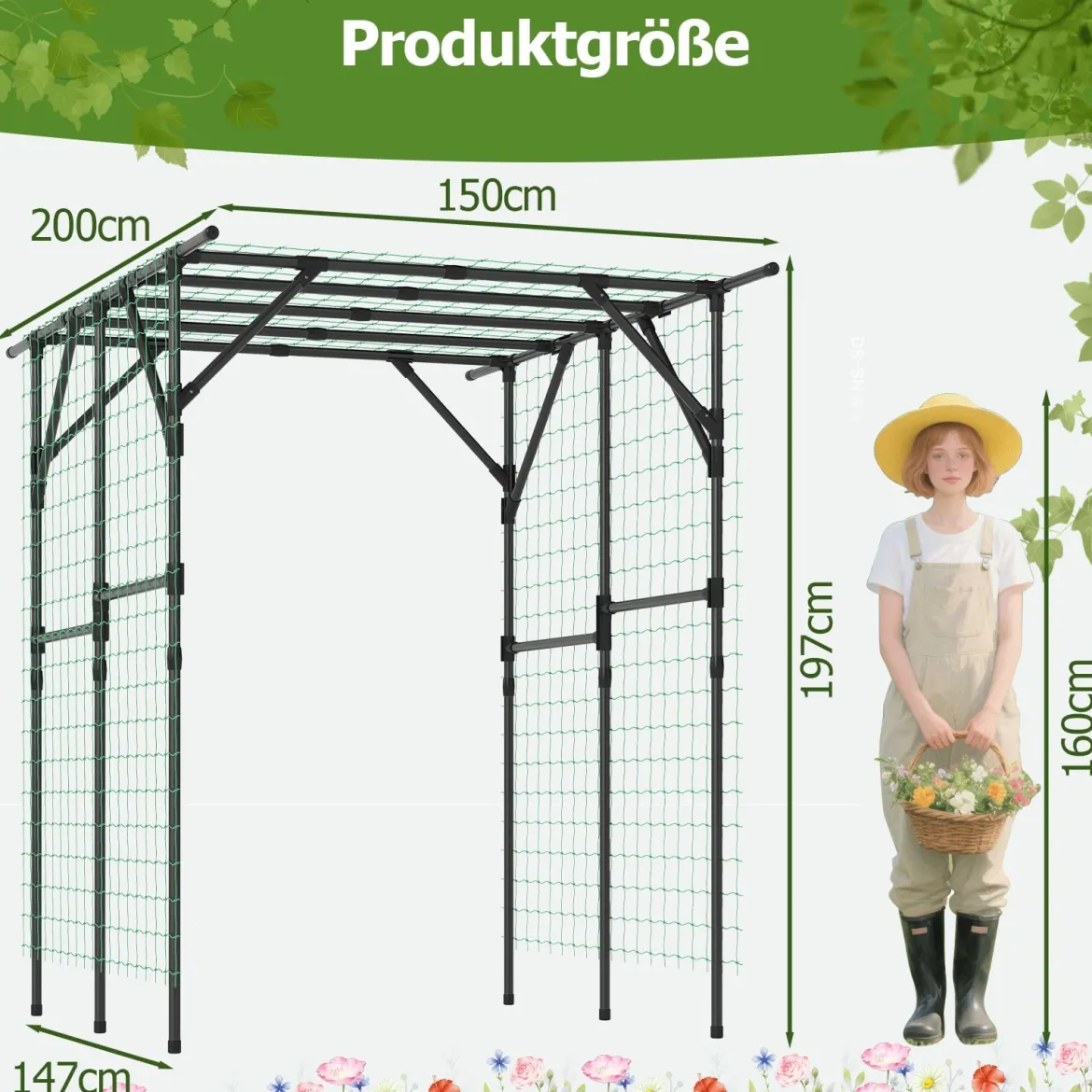 Rankgitter für Kletterpflanzen Rankhilfe Rankbogen Torbogen Gartenbogen 200 x 150 x 197 cm