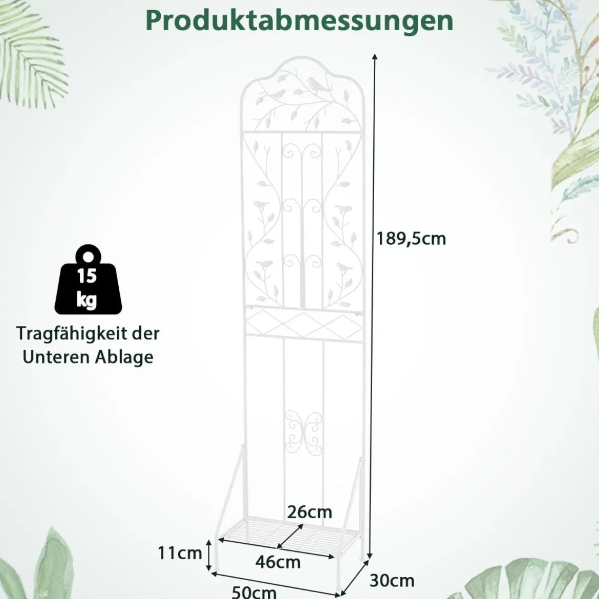 Rankgitter für Kletterpflanzen freistehendes Kletterblumenständer aus Metall mit klappbarem Regal Weiß