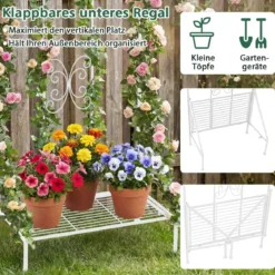 Rankgitter für Kletterpflanzen freistehendes Kletterblumenständer aus Metall mit klappbarem Regal Weiß