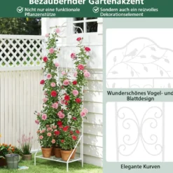 Rankgitter für Kletterpflanzen freistehendes Kletterblumenständer aus Metall mit klappbarem Regal Weiß