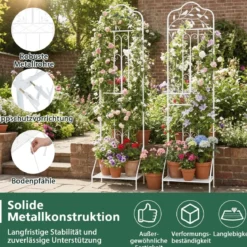 Rankgitter für Kletterpflanzen freistehendes Kletterblumenständer aus Metall mit klappbarem Regal Weiß