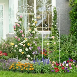 Rankgitter für Kletterpflanzen freistehendes Kletterblumenständer aus Metall mit klappbarem Regal Weiß