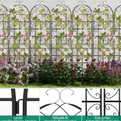 Rankgitter Metall 2er Set dekorativer Gartenzaun freistehende Rankhilfe 220 x 50 cm Schwarz