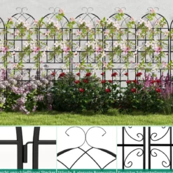 Rankgitter Metall 4er Set dekorativer Gartenzaun freistehende Rankhilfe 180 x 50 cm Schwarz