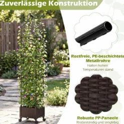Rankhilfe mit Blumenkasten auf Rollen Höhenverstellbar Garten Obelisk aus Beschichtetes Metall & PP