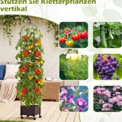 Rankhilfe mit Blumenkasten auf Rollen Höhenverstellbar Garten Obelisk aus Beschichtetes Metall & PP