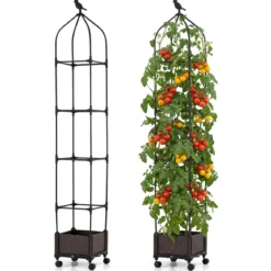 Rankhilfe mit Blumenkasten auf Rollen Höhenverstellbar Garten Obelisk aus Beschichtetes Metall & PP