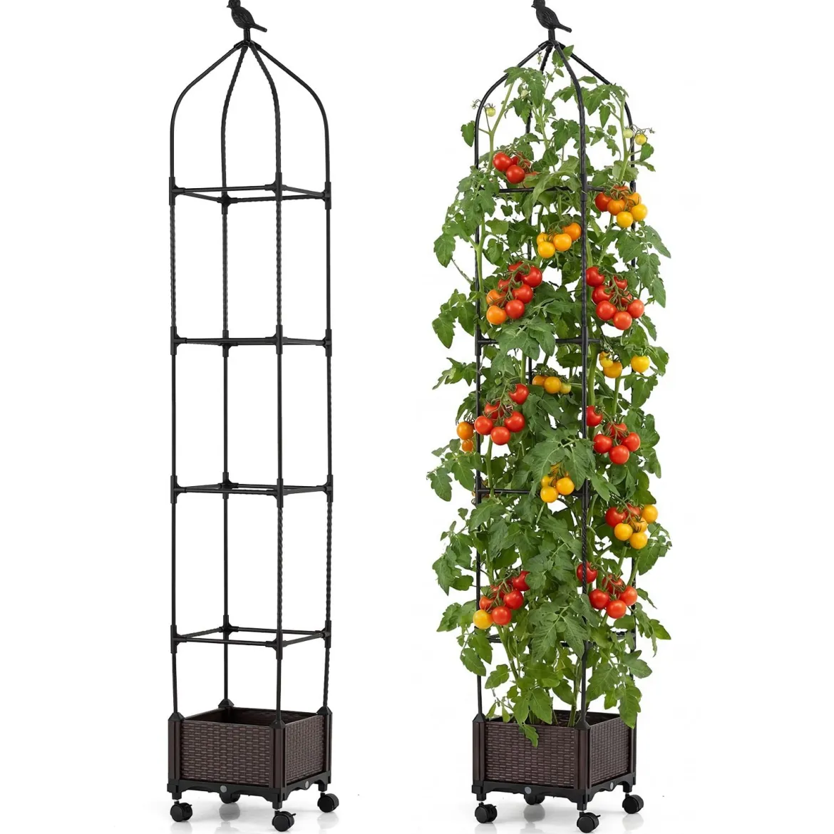 Rankhilfe mit Blumenkasten auf Rollen Höhenverstellbar Garten Obelisk aus Beschichtetes Metall & PP