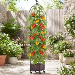 Rankhilfe mit Blumenkasten auf Rollen Höhenverstellbar Garten Obelisk aus Beschichtetes Metall & PP