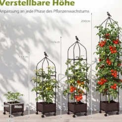 Rankhilfe mit Blumenkasten auf Rollen Höhenverstellbar Garten Obelisk aus Beschichtetes Metall & PP
