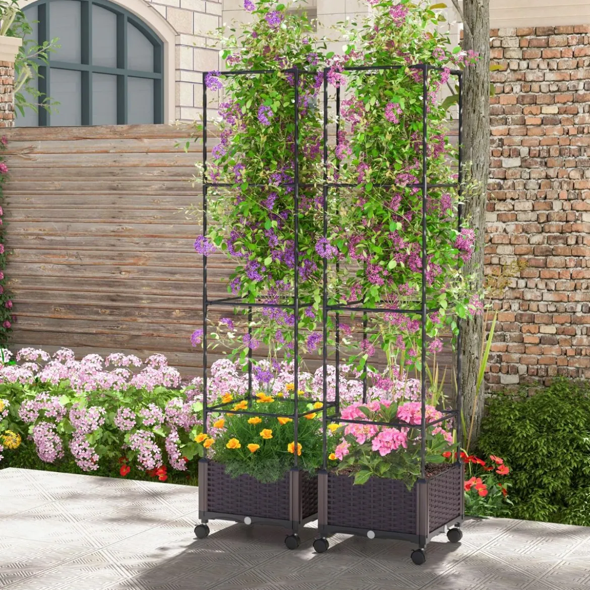 Rankhilfe mit Blumenkasten auf Rollen Höhenverstellbarer Garten Obelisk 40 x 40 x 170 cm