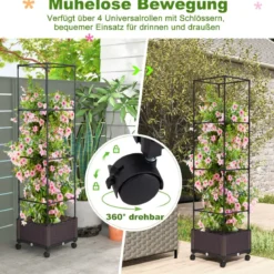 Rankhilfe mit Blumenkasten auf Rollen Höhenverstellbarer Garten Obelisk 40 x 40 x 170 cm