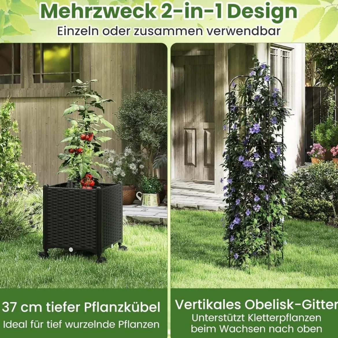 Rankhilfe mit Blumenkasten auf Rollen Garten Obelisk Höhenverstellbarer Rankgitter