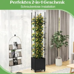 Rankhilfe mit Blumenkasten auf Rollen beschichtetes Metall & PP höhenverstellbar 42 x 42 x 219 cm Schwarz