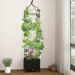 Rankhilfe mit Blumenkasten & Selbstbewässerung auf Rollen Garten Obelisk Tomatenturm