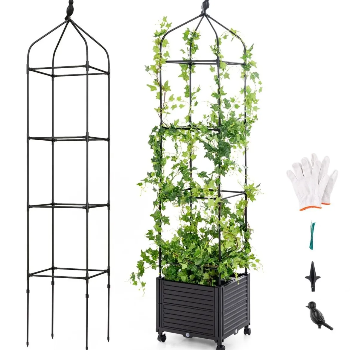 Rankhilfe mit Blumenkasten & Selbstbewässerung auf Rollen Garten Obelisk Tomatenturm