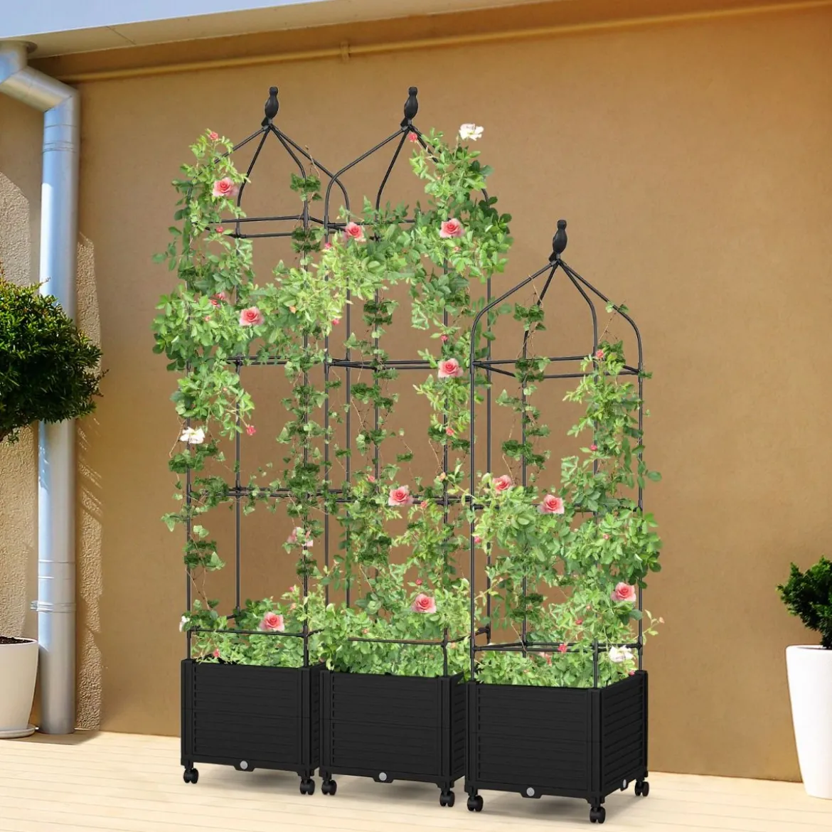Rankhilfe mit Blumenkasten & Selbstbewässerung auf Rollen Garten Obelisk Tomatenturm