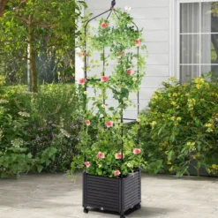 Rankhilfe mit Blumenkasten & Selbstbewässerung auf Rollen Garten Obelisk Tomatenturm
