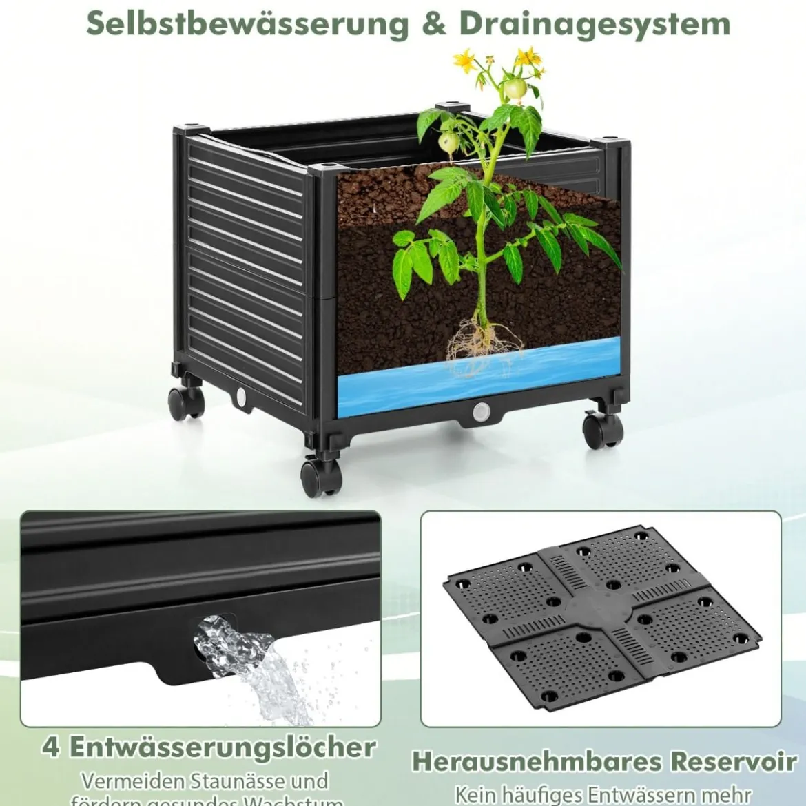 Rankhilfe mit Blumenkasten & Selbstbewässerung auf Rollen Garten Obelisk Tomatenturm