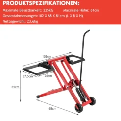 Rasentraktor Heber mit Tragfähigkeit von 225 kg Höhenverstellbare Hebevorrichtung Rot