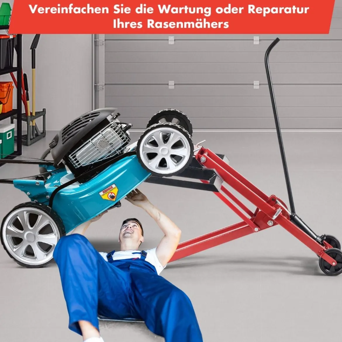 Rasentraktor Heber mit Tragfähigkeit von 225 kg Höhenverstellbare Hebevorrichtung Rot