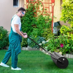 Rasenwalze aus Metall Gartenwalze zur Befestigung Graswalze 99 x 30 x 137 cm Schwarz