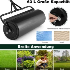 Rasenwalze aus Metall Gartenwalze zur Befestigung Graswalze 99 x 30 x 137 cm Schwarz