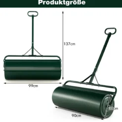 Rasenwalze aus Metall Graswalze zum Schieben oder Ziehen 99 x 30 x 137 cm Grün