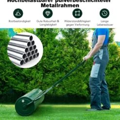 Rasenwalze aus Metall Graswalze zum Schieben oder Ziehen 99 x 30 x 137 cm Grün