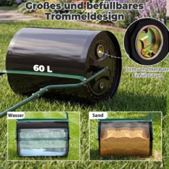 Rasenwalze aus Metall mit 60 L Füllvolumen & 50 cm Rollbreite Gartenwalze mit U-Griff 50 x 40 x 112 cm