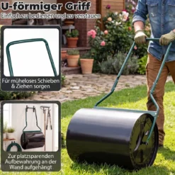 Rasenwalze aus Metall mit 60 L Füllvolumen & 50 cm Rollbreite Gartenwalze mit U-Griff 50 x 40 x 112 cm