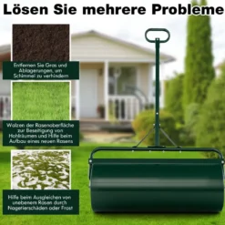 Rasenwalze Metall 113 L Handwalze mit Griff Gartenwalze Ø 40CM befüllbar mit Wasser/Sand Schwarz/Grün