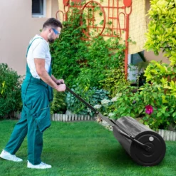 Rasenwalze Metall 113 L Handwalze mit Griff Gartenwalze Ø 40CM befüllbar mit Wasser/Sand Schwarz/Grün