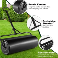 Rasenwalze Metall 113 L Handwalze mit Griff Gartenwalze Ø 40CM befüllbar mit Wasser/Sand Schwarz/Grün