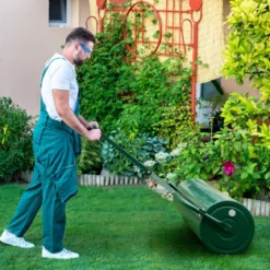Rasenwalze Metall 113 L Handwalze mit Griff Gartenwalze Ø 40CM befüllbar mit Wasser/Sand Schwarz/Grün