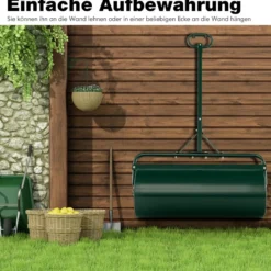 Rasenwalze Metall 113 L Handwalze mit Griff Gartenwalze Ø 40CM befüllbar mit Wasser/Sand Schwarz/Grün