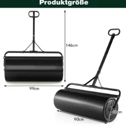 Rasenwalze Metall 113 L Handwalze mit Griff Gartenwalze Ø 40CM befüllbar mit Wasser/Sand Schwarz/Grün