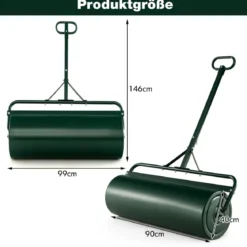Rasenwalze Metall 113 L Handwalze mit Griff Gartenwalze Ø 40CM befüllbar mit Wasser/Sand Schwarz/Grün